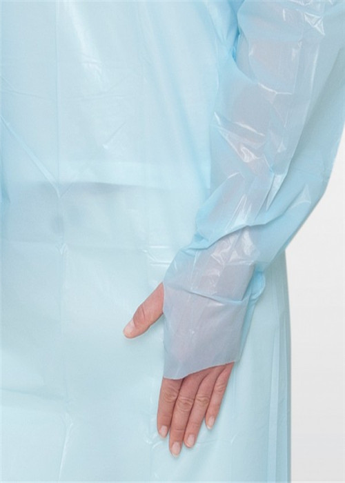 Blau/fertigte Wegwerfisolierungs-Kleider mit Daumen-Schleife besonders an und prägte Oberfläche
